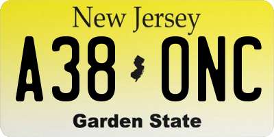 NJ license plate A38ONC