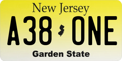 NJ license plate A38ONE