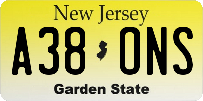 NJ license plate A38ONS