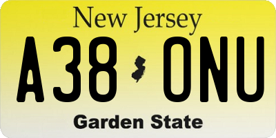 NJ license plate A38ONU