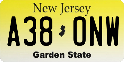 NJ license plate A38ONW