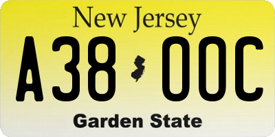 NJ license plate A38OOC