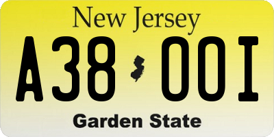 NJ license plate A38OOI