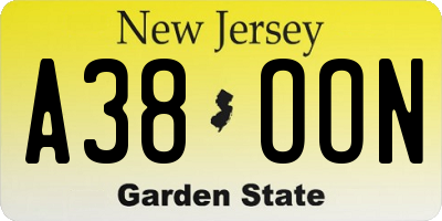 NJ license plate A38OON