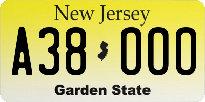 NJ license plate A38OOO