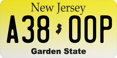NJ license plate A38OOP