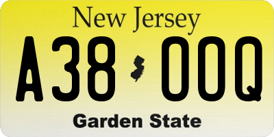 NJ license plate A38OOQ