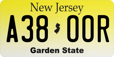 NJ license plate A38OOR