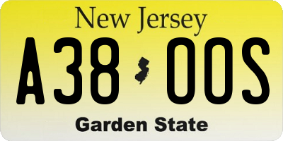 NJ license plate A38OOS