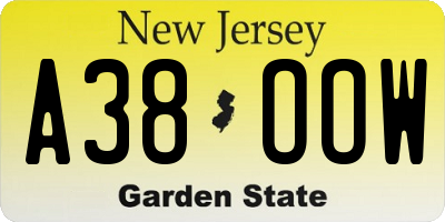 NJ license plate A38OOW