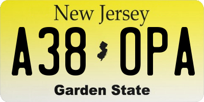 NJ license plate A38OPA