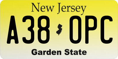 NJ license plate A38OPC