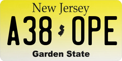 NJ license plate A38OPE