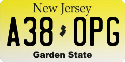 NJ license plate A38OPG