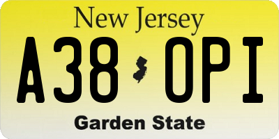NJ license plate A38OPI