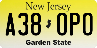 NJ license plate A38OPO