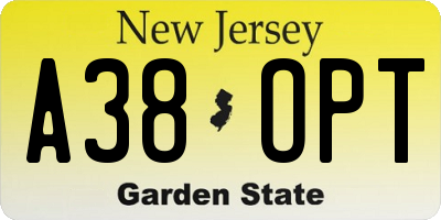 NJ license plate A38OPT