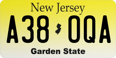 NJ license plate A38OQA
