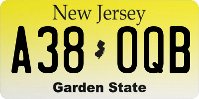 NJ license plate A38OQB