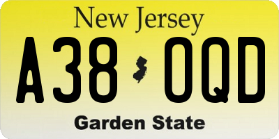 NJ license plate A38OQD