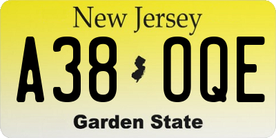 NJ license plate A38OQE