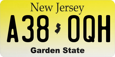 NJ license plate A38OQH
