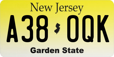NJ license plate A38OQK