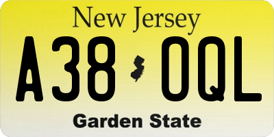 NJ license plate A38OQL