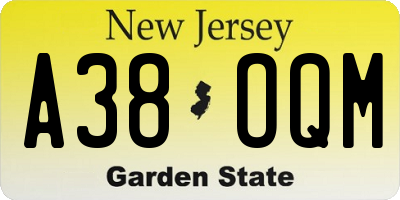 NJ license plate A38OQM