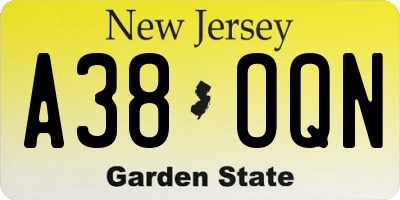 NJ license plate A38OQN