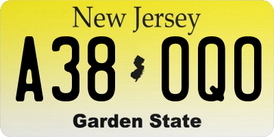 NJ license plate A38OQO
