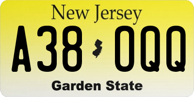 NJ license plate A38OQQ