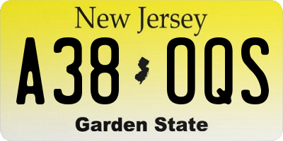 NJ license plate A38OQS
