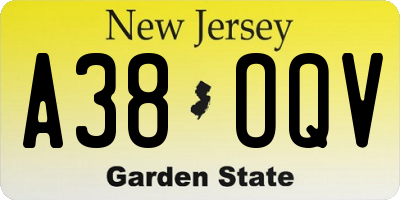 NJ license plate A38OQV