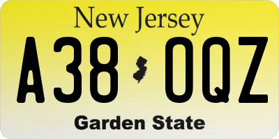 NJ license plate A38OQZ