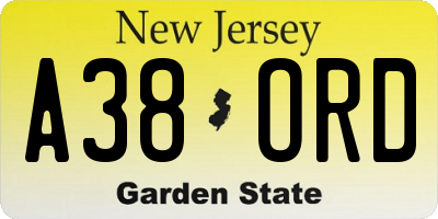 NJ license plate A38ORD