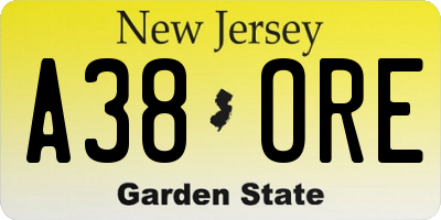 NJ license plate A38ORE