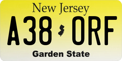 NJ license plate A38ORF