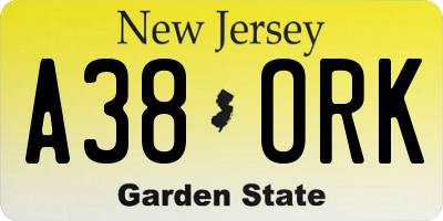 NJ license plate A38ORK