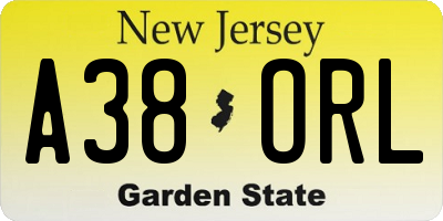 NJ license plate A38ORL