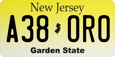 NJ license plate A38ORO