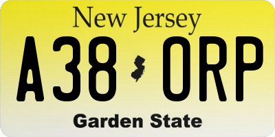 NJ license plate A38ORP
