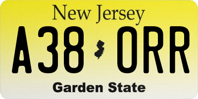 NJ license plate A38ORR