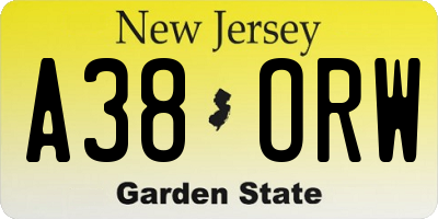 NJ license plate A38ORW
