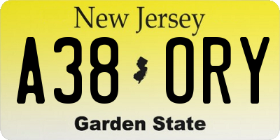 NJ license plate A38ORY