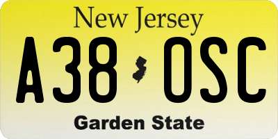 NJ license plate A38OSC