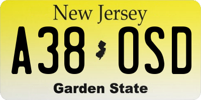 NJ license plate A38OSD
