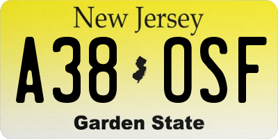 NJ license plate A38OSF