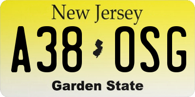 NJ license plate A38OSG