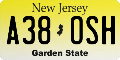 NJ license plate A38OSH